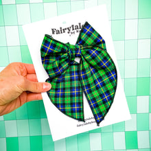 Load image into Gallery viewer, Darling Bow (XL)- Green &amp; Blue Plaid
